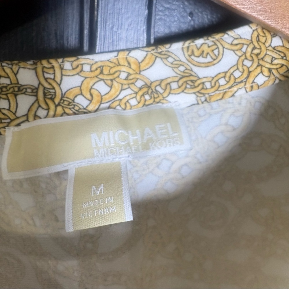 MICHAEL Michael Kors Gold Chain Print Quarter Zip Top Women’s Medium MK Logo - Picture 2 of 7